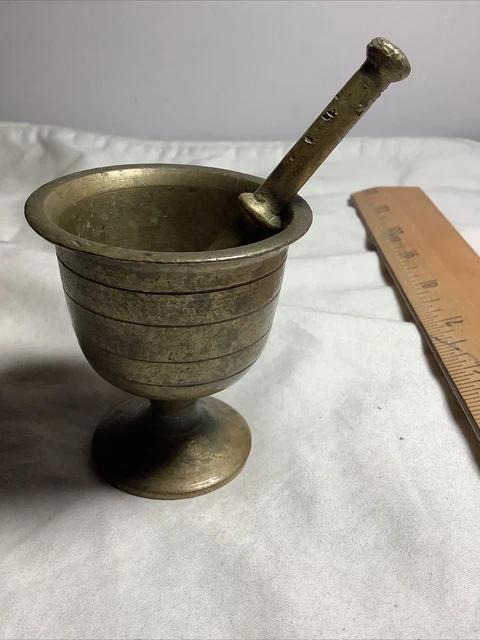 Mortar and Pharmacy Pestle 1940s -Solid Brass Apothecary Mortar with Pestle~VTG