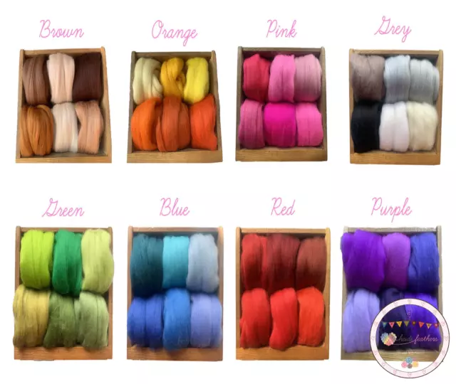 Heidifeathers® Merino Felting Wool Colour Tops / Roving Pack - Felting, Spinning