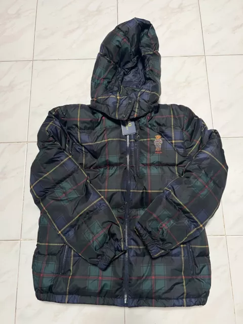 Polo Ralph Lauren Bear Duck Down Plaid Tartan Hooded Puffer Jacket Youth L 14-16