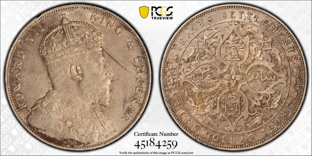1908 Straits Settlements Silver Dollar PCGS AU55 1908 Straits Settlements Silver Dollar PCGS AU55