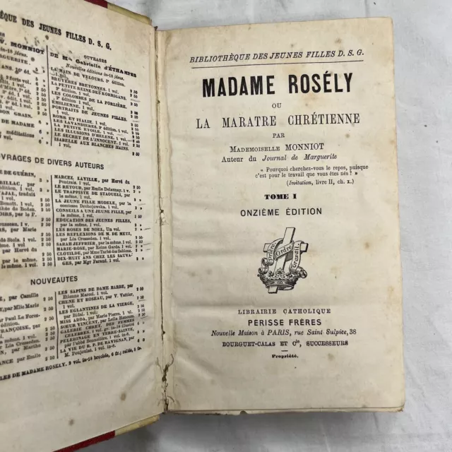 MADAME ROSÉLY ou La Maratre Chrétienne - MONNIOT - tome I - librairie catholique