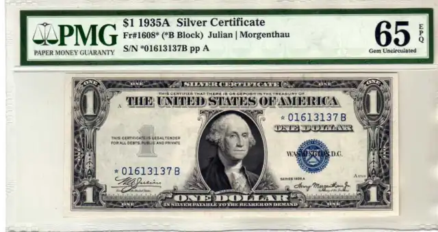 Fr.1608* $1 1935 A STAR-B Silver Certificate PMG GEM Uncirculated 65 EPQ