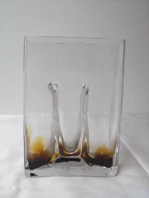 Glas Vase, schwere, schmale Blockvase Midcentury H 20,5cm,  14 x 5cm, 1,3kg