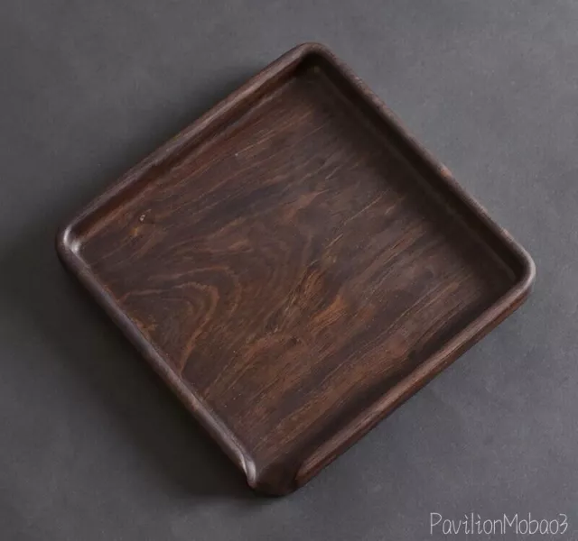 Ebony Wood Carved Tea Serving Tray Drinking Service Pot Cup Holder