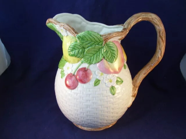 Fitz & Floyd Fruit Fair Large Pitcher 2-3/4 Quart FF Basket Weave Japan 1990 Ret