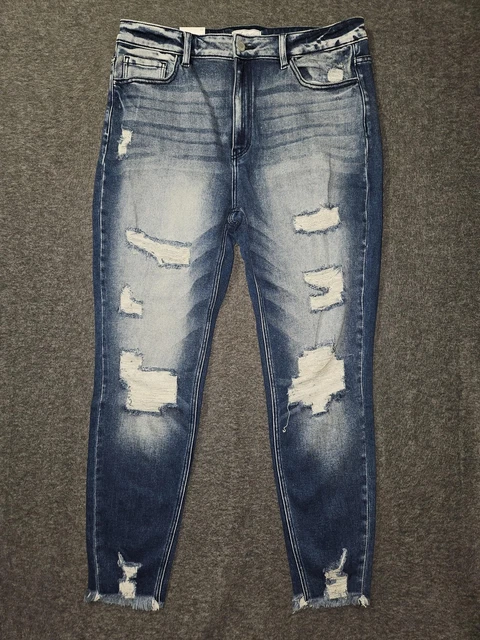 KANCAN JEANS WOMENS 32 Blue Kurvy Ultra High Rise Ankle Skinny