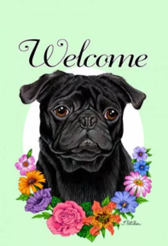 Welcome House Flag - Black Pug 63089