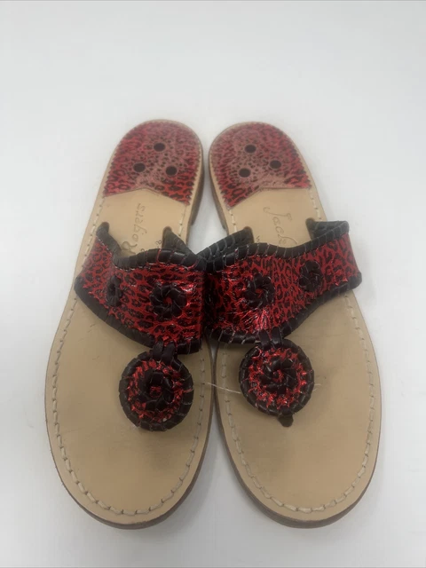 Jack Rogers Sandals Size 8 Red Black Navajo Leopard Print Leather Flip-flop