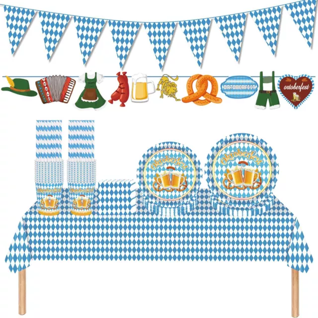 Oktoberfest Decoration Set Bavarian Pennant Banner Tablecloth and cup