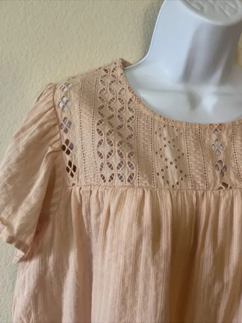 Ella Moss Brianne Crochet 100% Cotton Lined Keyhole Neck Short Sleeve Top SZ L 3