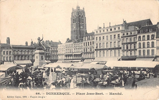 Antique Postcard Dept 59 Nord - Dunkirk Place Jean Bart le Marché