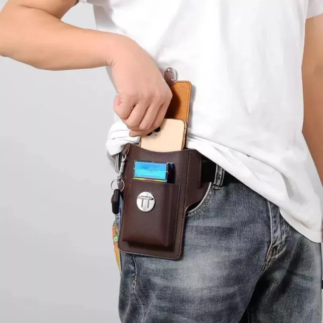 PU Phone Waistpack Solid color Card Bag Portable Men's Belt Leather Case