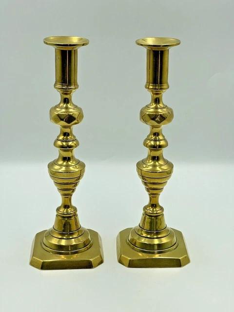 Brass Solid Candlesticks One Pair 28cm Tall Vintage Art Deco Diamond Cut Design