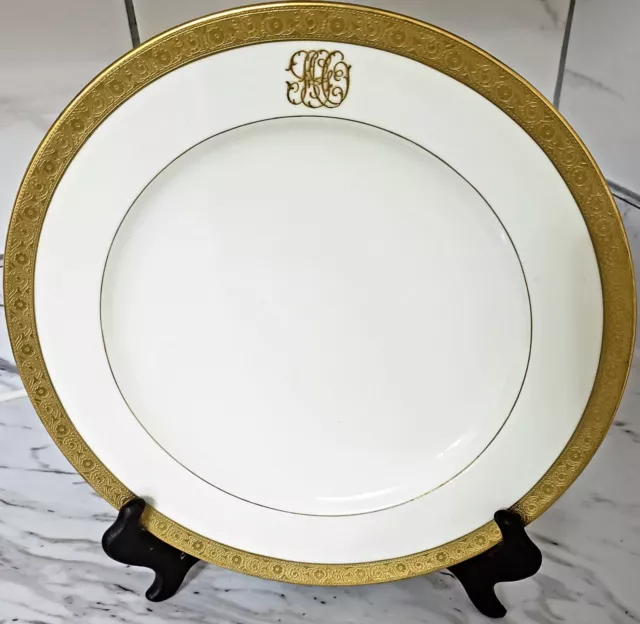 Minton Antique Gold Encrusted Monnogram Dinner Plate Davis Collamore Co. EUC