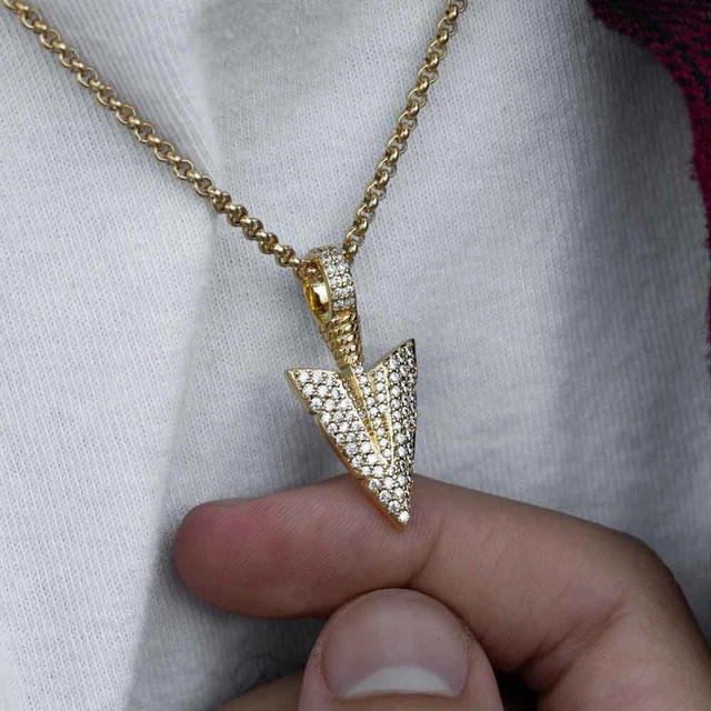 2.00Ct Round Cut CZ Diamond Arrowhead Pendant 14K Yellow Gold Plated No Chain
