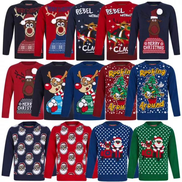 Kid's Boy's Christmas Jumper Novelty Funny Reindeer Santa Xmas Knitted Sweater