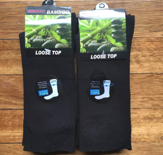 3 Pairs SIZE 6-11 95% Loose Top BAMBOO SOCKS Medical Diabetic Comfort Black