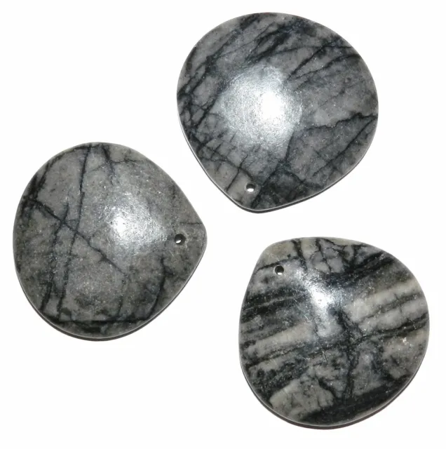 P2147 Picasso Marble Flat Teardrop 38mm Gemstone Pendant Focal Bead 1pc
