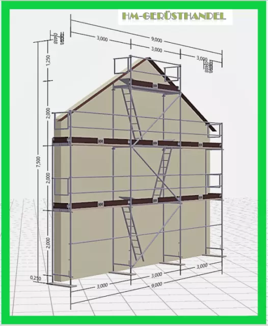 Neu Gerüst Giebelgerüst Fassadengerüst Baugerüst 63qm AF Feld 3,00 Stahl TOP !!!