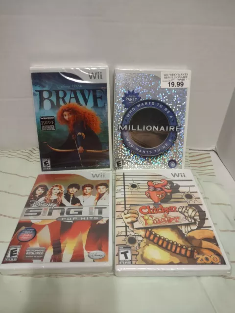 Lot of 4 Brand New, Factory Sealed Nintendo Wii Games - Sing, Chicken,Brave, Mil