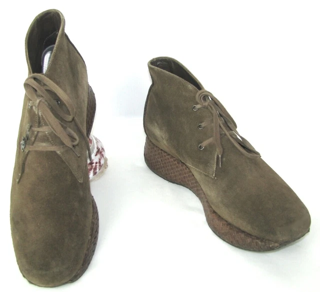 STEPHANE KELIAN Bottines compensées lacets cuir daim et tressé marron 40 TB ETAT