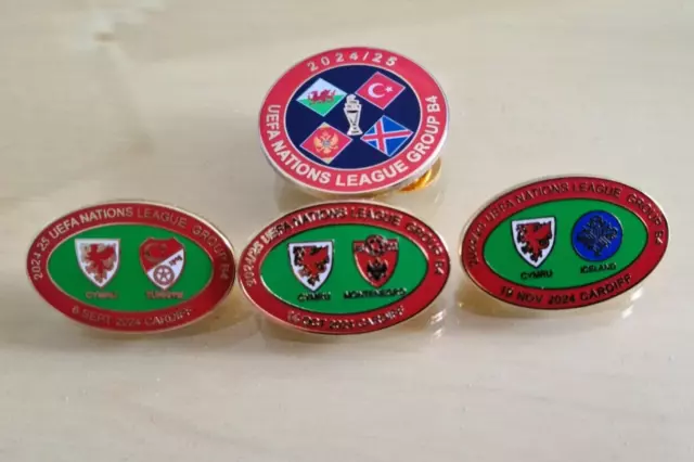 Football Nations League Pin Badges (33mm) Wales, Turkey, Iceland & Montenegro