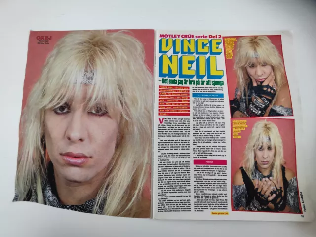 MOTLEY CRUE VINCE NEIL article/clippings OKEJ magazine Sweden 1980's.