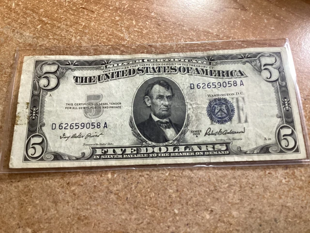1953-A-$5 Misaligned Silver Certificate Blue Seal-Dollar-9058 A