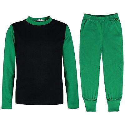 Kids Boys Girls Pjs Contrast Green Color Plain Stylish Pyjamas Set Age 2-13 Year