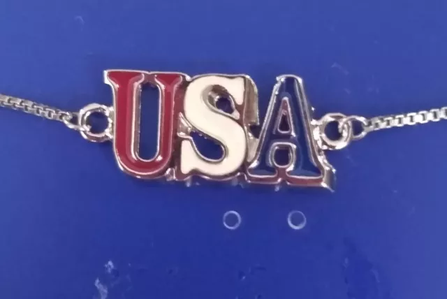 Holiday Lane - Silver Tone U.S.A Bracelet with Slider & Enamel Over Metal