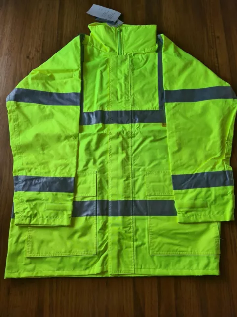 Outdoor World Hi-Vis Yellow All Weather Reflective Tape Jacket *BRAND NEW* 3M