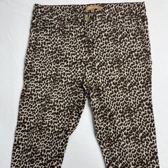 Ellen Tracy Women's Leopard Pants Ankle Animal Print Cheetah Button Zip Size