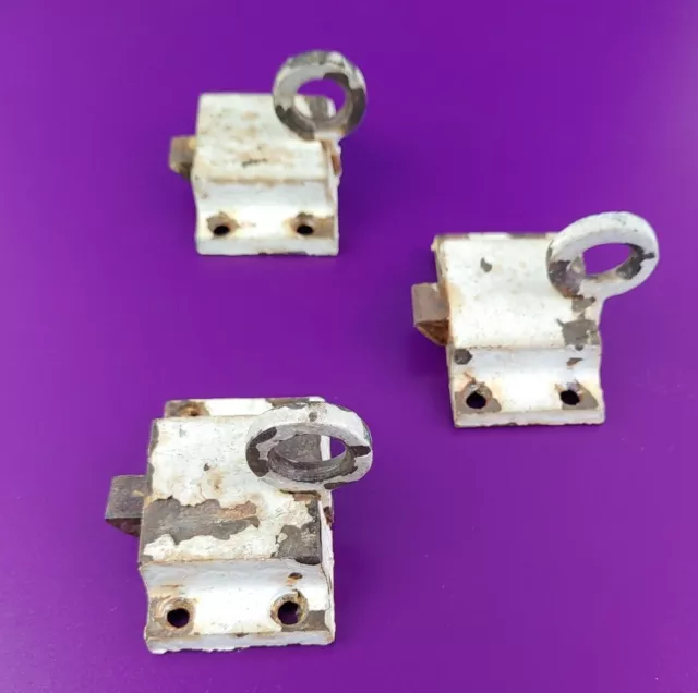 Lot of 3 Vintage Painted Spring Cabinet Latch Lock Hardware