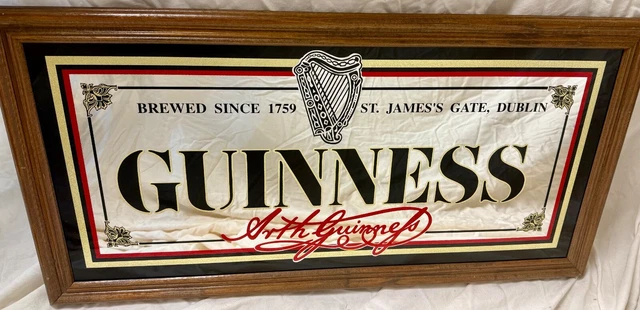 GUINNESS BEER SIGNATURE Arth Guinness Wooden Framed mirror 30.5” x 15 £ ...
