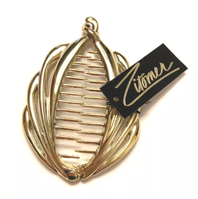 Zitomer Shiny Gold Metallic Banana Clip Ornate Fish Claw Comb Made in France