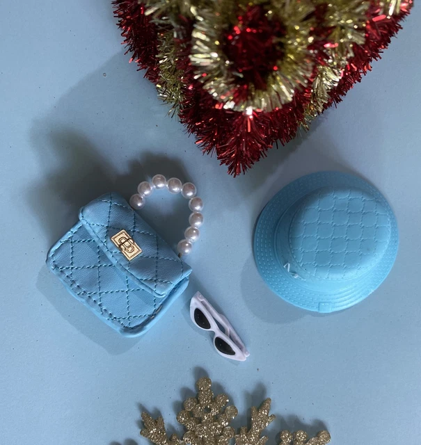 Doll Fashion Pack Including Light Blue Handbag + Accessories. Miniatures.