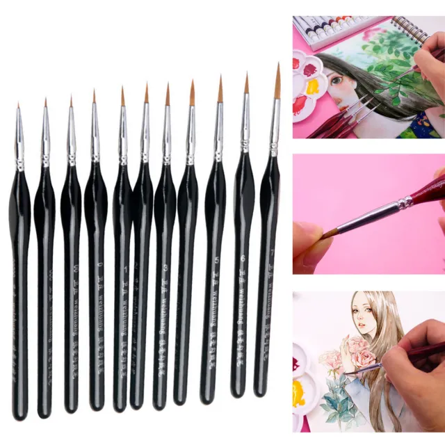 11pc Paint Brush Set Professional Sable Hair Detail Miniature Art Nail Brushes