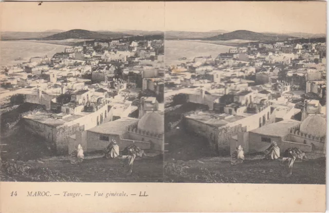 Carte postale stéréoscopique MAROC MOROCCO 14 LL TANGER vue générale