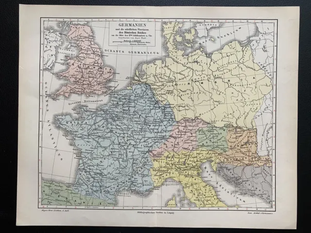 antike historische Landkarte: Germanien & d. nördl. Provinzen d. Römischen Reich