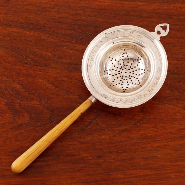 Frank M Whiting Sterling Silver Tea Strainer Wooden Handle No Monogram