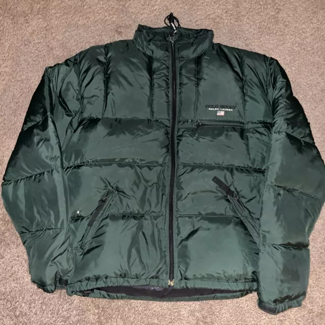 Vtg 90's Ralph Lauren Polo Sport Down Hunter Green Puffer Jacket Mens M