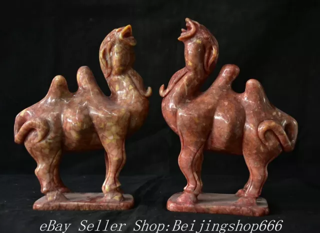 9.2" Old Chinese Natural Red Xiu Jade Carved Camel Statue Sculpture Pair