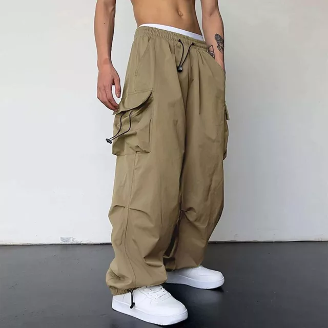 Trendige Hip Hop Herren Cargo Fallschirmhose Streetwear Vintage Y2k Jogger