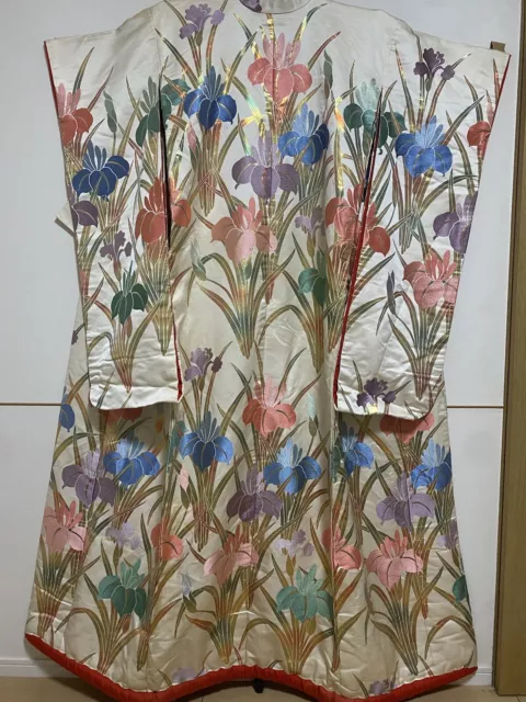 Japanese kimono, SILK UCHIKAKE, Wedding Robe, Gold/Silver, Flower/Gold Grass