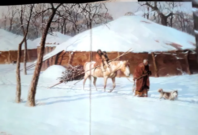 Tom Lovell,Man Leading Kids on Horse,2 prints, Native American, Art Print 18x12