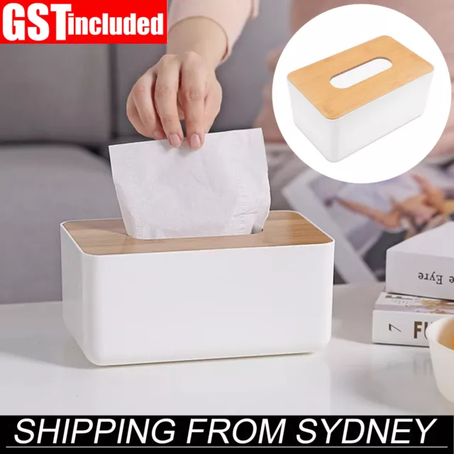 Tissue Box Dispenser Paper Storage Holder Napkin Case Organizer Wooden Cover AU