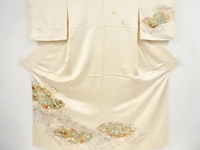 44677# Japanese Kimono / Antique Kimono / Embroidery / Carriage With Flower