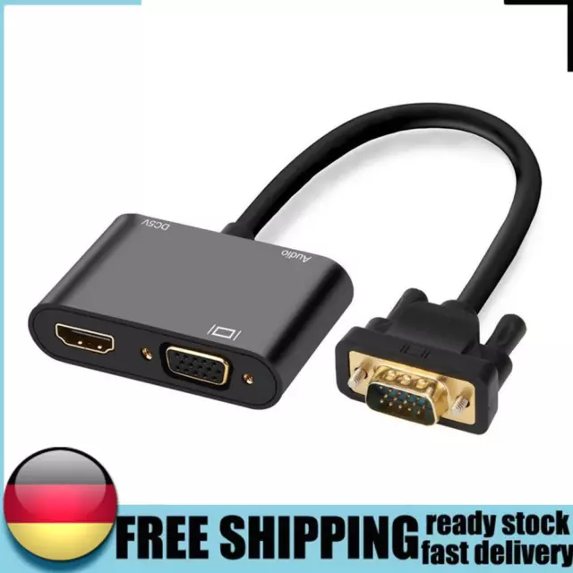 3 in 1 VGA to HDMI-Compatible Adapter+3.5mm Audio Jack+VGA Converter Splitter DE