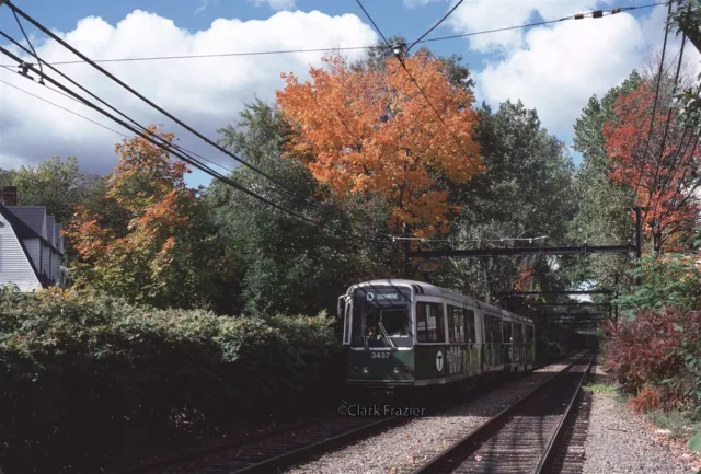 MBTA 3437 at Brookline Hills on a fall morning 1981 Original Kodachrome Slide