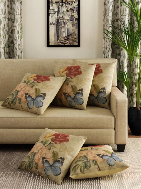 Beige Set Di 5 Bellissimi Freddi Floreali Quadrati 16"X16" Decorazione Perfetta